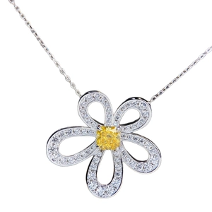 Collier tournesol en argent sterling S925 avec pendentif fleur en pierre jaune carrée