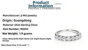 Macro detail of S925 sterling silver ring with seven 0.1ct moissanite stones