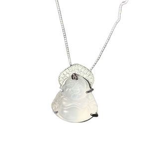 S925 Sterling Silver Maitreya Buddha pendant with white chalcedony and crystals