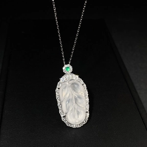 Collier Pendentif Feuille en Calcédoine Argent Sterling S925 Style Néo-Chinois Chaîne Clavicule Agate Blanche Strass Bijoux Femme