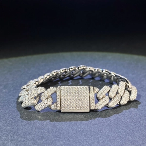925 Sterlingsilber Iced Out Panzerkette Armband D Farbe Moissanit 12mm Hip Hop Armband Für Herren Damen Luxusschmuck