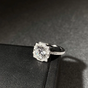 Classic 925 sterling silver moissanite ring with a halo setting and side stone accents