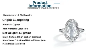 Vue détaillée de la bague en jade et cuivre avec des diamants de laboratoire