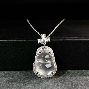 Versilberte Kupfer Flaschenkürbis Anhänger Halskette Für Damen Hohe Klarheit Wasser Jade Strass Eingelegt Choker Glück Schmuck Geschenk