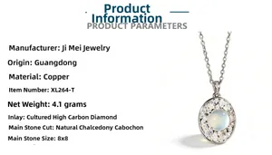 Détail du collier en argent S925 avec calcédoine 8x8mm et pavage de diamants de carbone