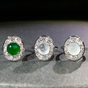 Vintage Copper Open Ring with Oval Imperial Green Chalcedony Rhinestone Pave Adjustable Finger Ring for Women Jewelry Gift