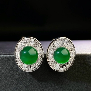 S925 silver green chalcedony stud earrings with halo of sparkling white zircons