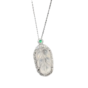 Collier élégant en argent sterling S925 avec pendentif feuille en calcédoine blanche