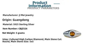 Détail d'une pierre œil de tigre ronde en argent S925 sertie de diamants de laboratoire