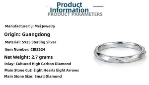 Detail of S925 sterling silver Mobius ring with 2.7g weight and 8H8A diamond cut