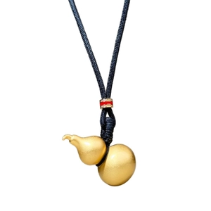 Pendentif gourde dorée au fini mat avec cordon noir tressé pour hommes et femmes