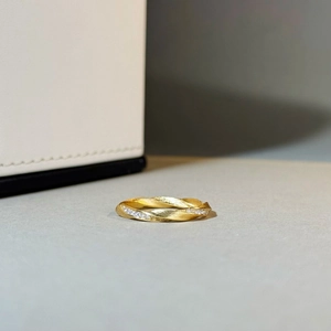 Minimalist S925 silver Mobius ring with gold finish, brushed texture and micro diamonds