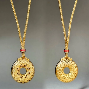 Vintage Kupfer Kompass Anhänger Halskette Gold Galvanisiert Ausschnitt Ruyi Muster Antikgold Verstellbare Seilkette Schmuck