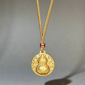 Vintage Copper Ancient Gold Rotating Gourd Pendant Necklace For Men Women New Chinese Style Ethnic Jewelry Sweater Chain