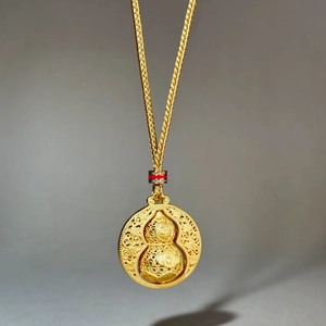Ancient gold rotating double gourd pendant necklace with filigree design for men and women