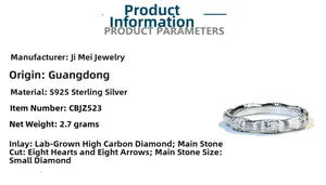 Detail specifications of S925 sterling silver bamboo ring with lab-grown diamonds