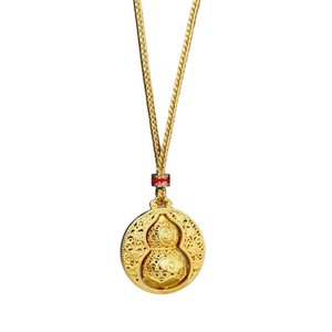 Traditional sand gold gourd pendant necklace with rotating hollow design and lucky symbols
