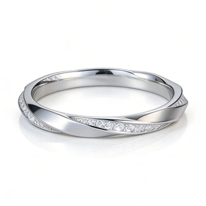 S925 sterling silver Mobius twisted ring with pavé diamonds and high polish finish