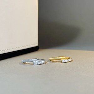 Minimalist 925 silver and 18K gold brushed bypass rings with pave set zircon stones