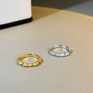 Elegant S925 sterling silver bamboo rings with brushed gold and silver finish and diamonds