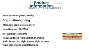 Detailed specs of S925 silver ring with pink and white high-carbon diamonds in three rows