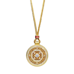 Vintage gold-plated compass pendant necklace with hollow pattern and sparkling zircons