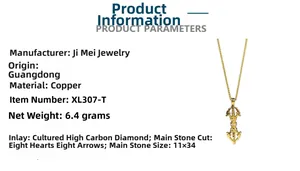 Detail of 18K gold-plated Vajra pendant with high carbon diamond and technical specs