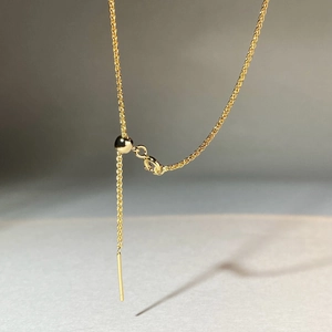 Gold plated gourd necklace with adjustable slider clasp and needle pin for women
