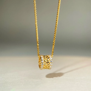 S925 silver wheat ear necklace with gold plating and glittering zircon stones pendant