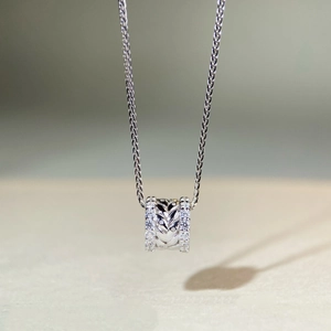S925 sterling silver necklace with wheat leaf barrel pendant and micro-set zircon accents