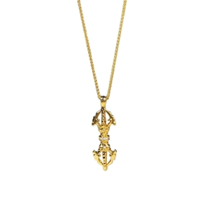 18K gold plated Vajra pendant necklace with sparkling inlaid stones on woven gold chain