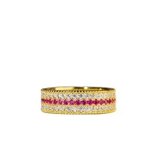 Luxurious S925 sterling silver ring with vibrant red and white crystals in gold finish