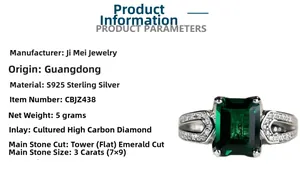 Dettaglio macro dell'anello in argento 925 con pietra verde taglio smeraldo 3ct