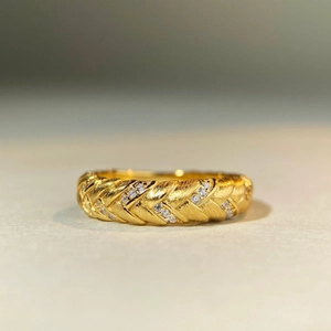 925 Sterling Silver Wheat Ear Ring For Women 18K Gold Plated Braided Brushed Rhinestone Ring Simple Fashion Jewelry Ring
