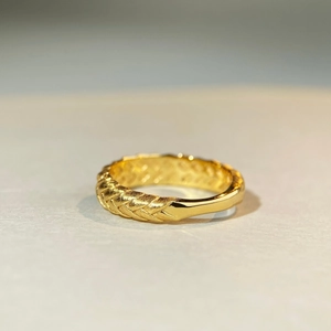 Handcrafted brushed 925 sterling silver wheat ear ring plated in 18K gold finish