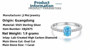 Macro shot of 1ct oval blue carbon diamond set in a polished S925 sterling silver ring