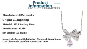 Detail specifications of 925 silver bow necklace with 7x10mm pink pear-cut carbon diamond