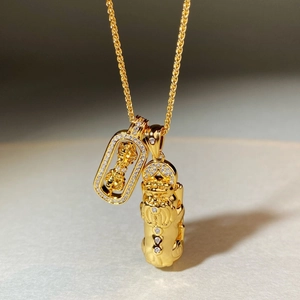 Vintage Kupfer Galvanisiert Pixiu Vajra Anhänger Halskette Gold Strass Ethnisch Schmuck Für Herren Damen Täglich Feier