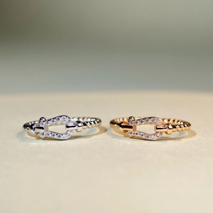 925 Sterling Silver Horseshoe Buckle Ring For Women 18K Gold Plated Zirconia High Carbon Diamond Beaded Band Fashion Jewelry