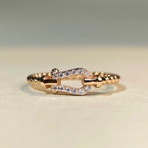 925 silver horseshoe ring with 18K rose gold plating and pavé cubic zirconia accents