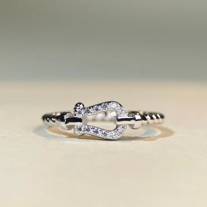 Sterling silver horse buckle ring with pavé cubic zirconia and twisted rope band
