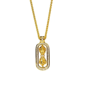 18K vergoldete Halskette mit drehbarem Pixiu und Vajra Anhänger in Diamantrahmen