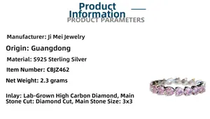 Detail of 925 silver ring featuring pink heart-cut diamonds and 3x3mm stone specs