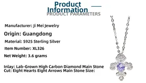 Détail du pendentif fleur de lys en argent 925 avec diamant violet à haute teneur en carbone