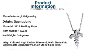 Detail of S925 silver iris pendant featuring 15x17mm pear-cut high carbon diamond