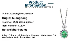 Détail du collier en argent 925 avec pendentif ovale en pierre verte de 7x9mm