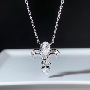 925 silver iris flower necklace with pear-shaped gemstones and sparkling zircons