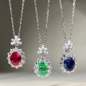 Collier en Argent Sterling 925 avec Zirconia pour Femme Pendentif Gemme Ovale Halo Chaîne de Clavicule Bijoux Cadeau