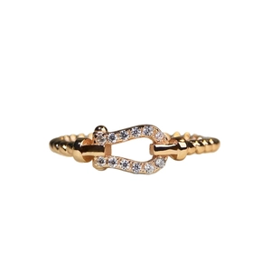 18K gold plated 925 silver horseshoe ring with white zircon stones and beaded band