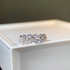 Elegant S925 sterling silver lace ring with sparkling zircon in a luxury wave design